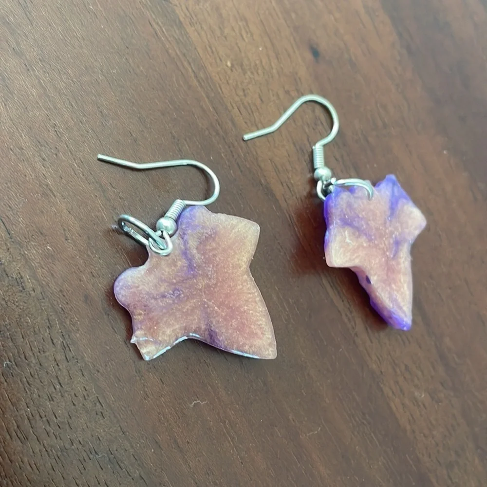 Handcrafted Acrylic Purple Orange Fall Leaf Stud Earrings New One size
